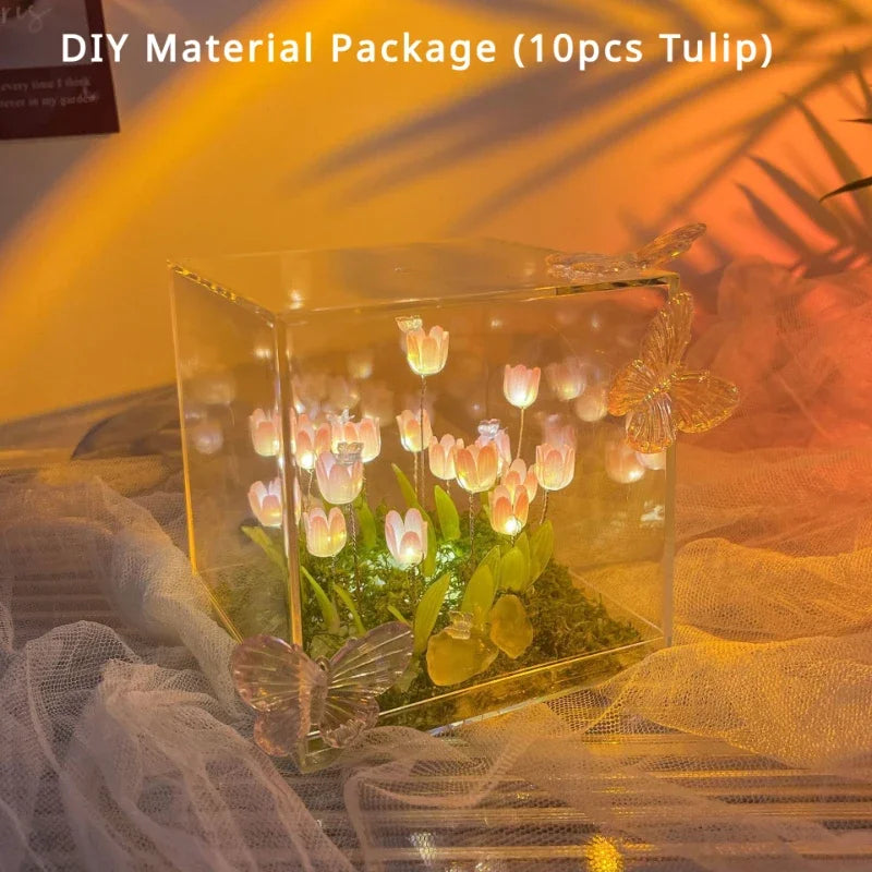 Artificial Tulip Flower Lamp Christmas Gifts Handmade DIY Infinity Tulips Garden Night Light  LED Wedding Decor Birthday Gift