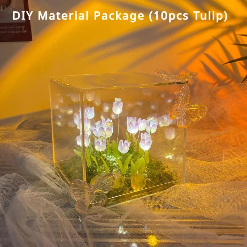 Artificial Tulip Flower Lamp Christmas Gifts Handmade DIY Infinity Tulips Garden Night Light  LED Wedding Decor Birthday Gift