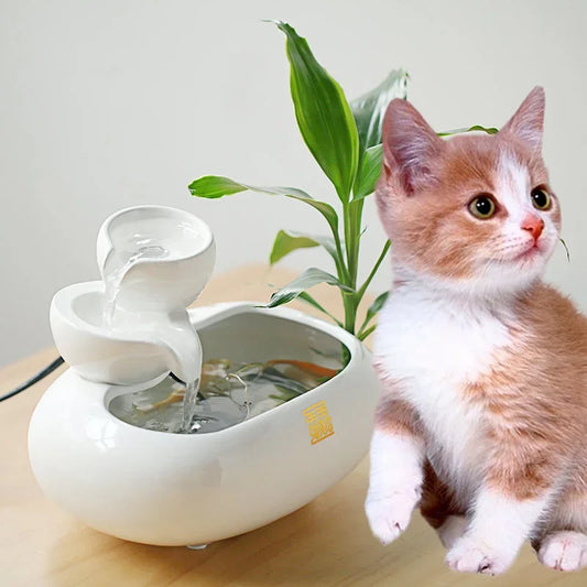 Ceramic Drinker for Cats,Pet Water Fountain,Indoor Decor,Puppy Water Dispenser Dogs Bowls,Porcelain Cats Bowl,Desktop Waterfall